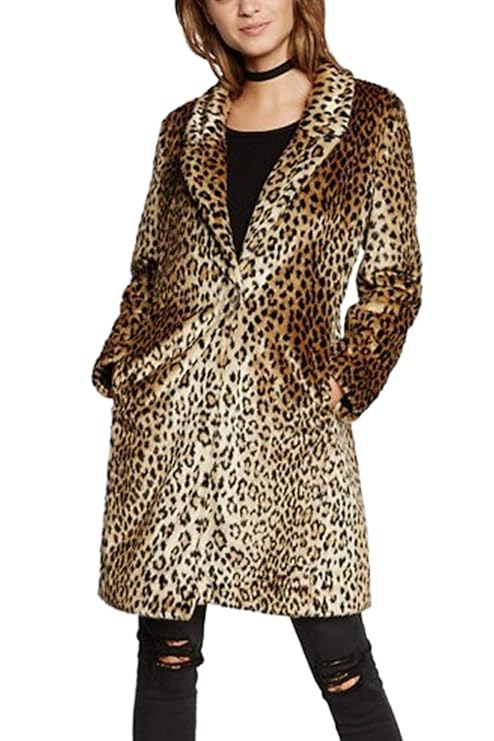 Damen Der Leopardenmantel Lange Ärmel Warm Fluffy Top - Parka - Jacke Mantel