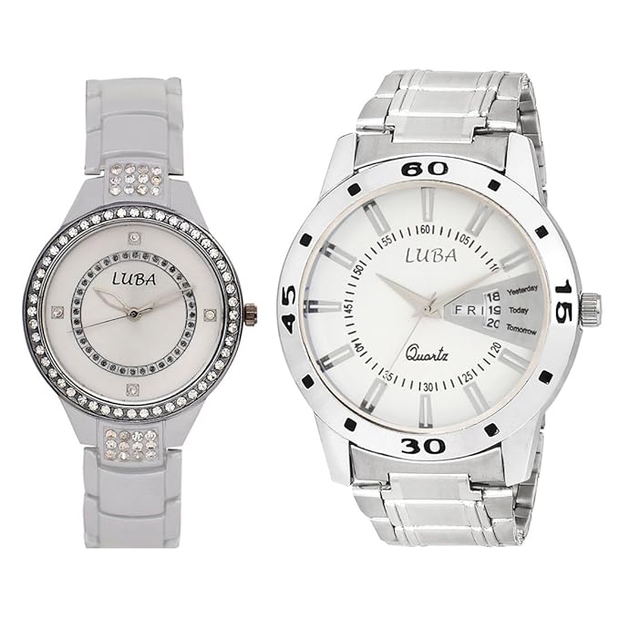 Combo of 2 Couple Watches with Silver Dial