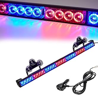Led Warning Lights 31 Inch Police Emergency Strobe Light Bar 13 Flash Patterns 28 Led Traffic Advisor Vehicle Truck Cop Strobe Warning Flashing Led Safety Light with Cigar Lighter(31.5 In, Red/Blue)