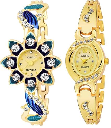 Crystal of Love Golden Stunning Analogue Gilrs and Womens Watch -CE2222