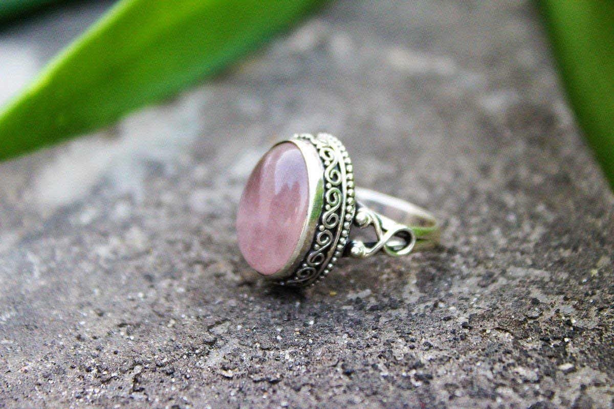 Rose Quartz 925 Sterling Silver Ring, Light