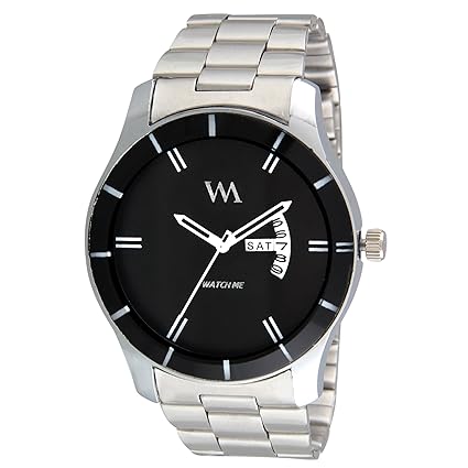 Watch Me Branded Analogue Black Day Date Working Stainless Steel Metal Quartz Watch for Men and Boys