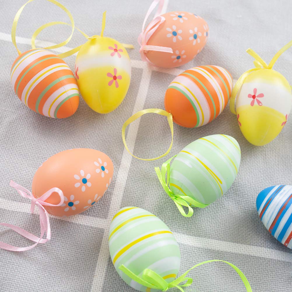 DomeStar Colorful Plastic Eggs, 12PCS Decorative Hanging Eggs Plastic Egg Ornaments Decorations, Random Style