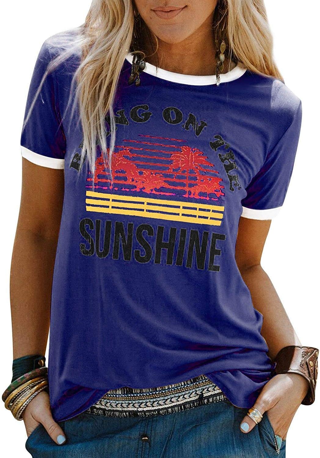 Women's Bring On The Sunshine T-Shirt Casual Short Sleeve Tee Top