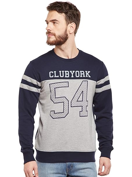 Club York Cotton Blended Men S Round Neck Cut Sew Sweatshirt Has