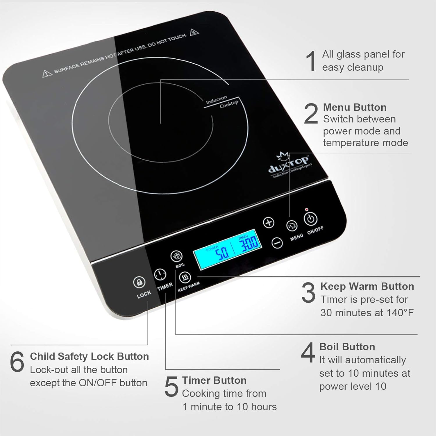 Duxtop Portable Induction Cooktop, Countertop Burner Induction Hot Plate with LCD Sensor Touch 1800 Watts, Silver 9600LS/BT-200DZ: Kitchen & Dining