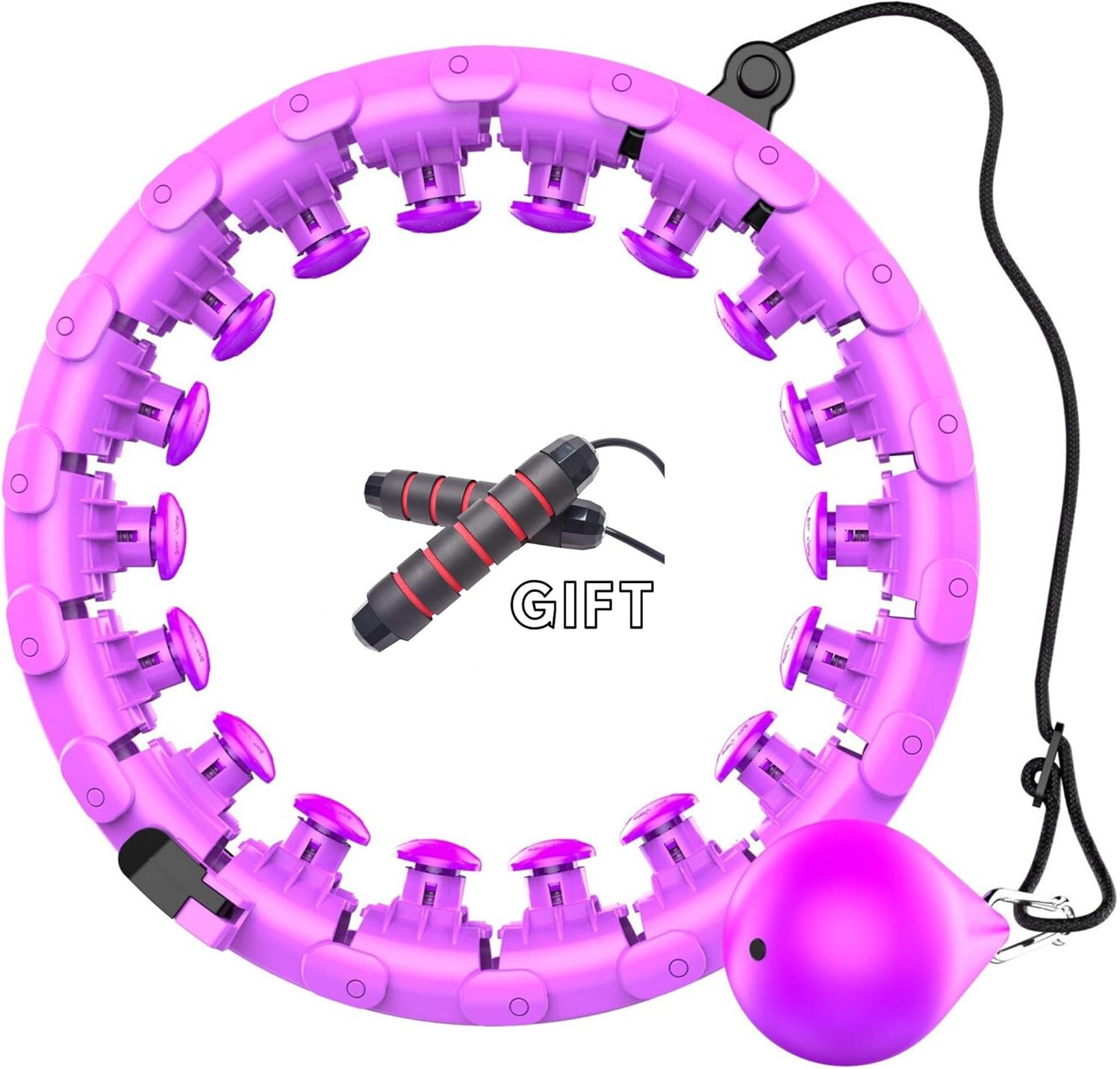 Weighted Hula Hoop with Jump Rope - Smart Hula Hoops for Adults,Kids - Adjustable Size That Won’t Fall with 360 Degree Massage Function - Detachable 24 Parts - Fitness Exercise for Weight Loss