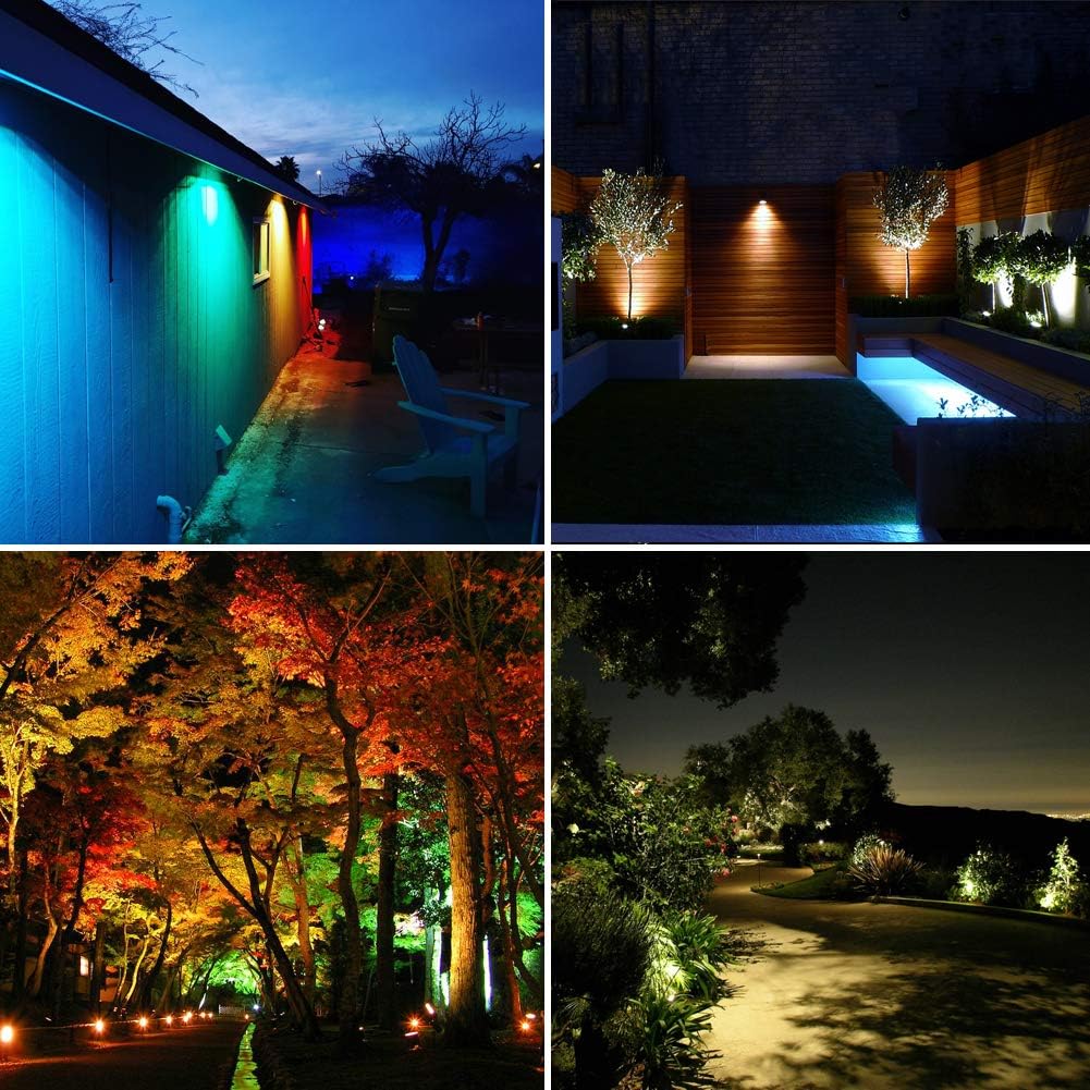 Color Changing LED Landscape Lights 12W Landscape Lighting IP66 Waterproof LED Garden Pathway Lights Walls Trees Outdoor Spotlights with Spike Stand, Outdoor Landscaping Lights, 4 Pack - - 