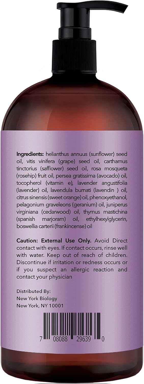 New York Biology Lemongrass Massage Oil - 100% Natural Ingredients - Sensual Body Oil Made with Essential Oils for Muscle Relaxation and Deep Tissue - 9 oz : Beauty
