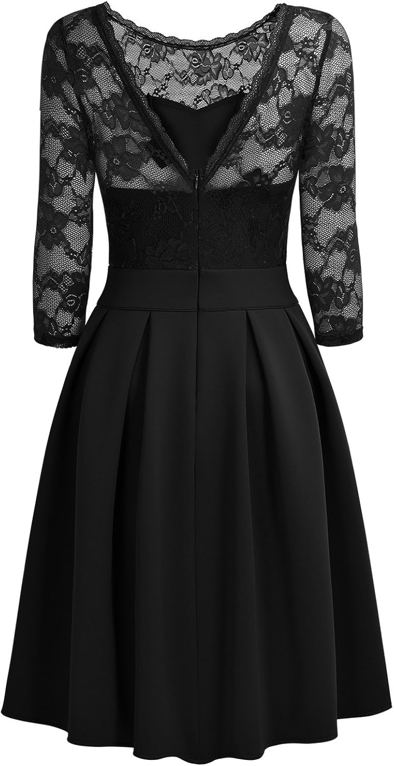 Miusol Women's Vintage Floral Lace 2/3 Sleeve Bridesmaid Party Dress: Clothing