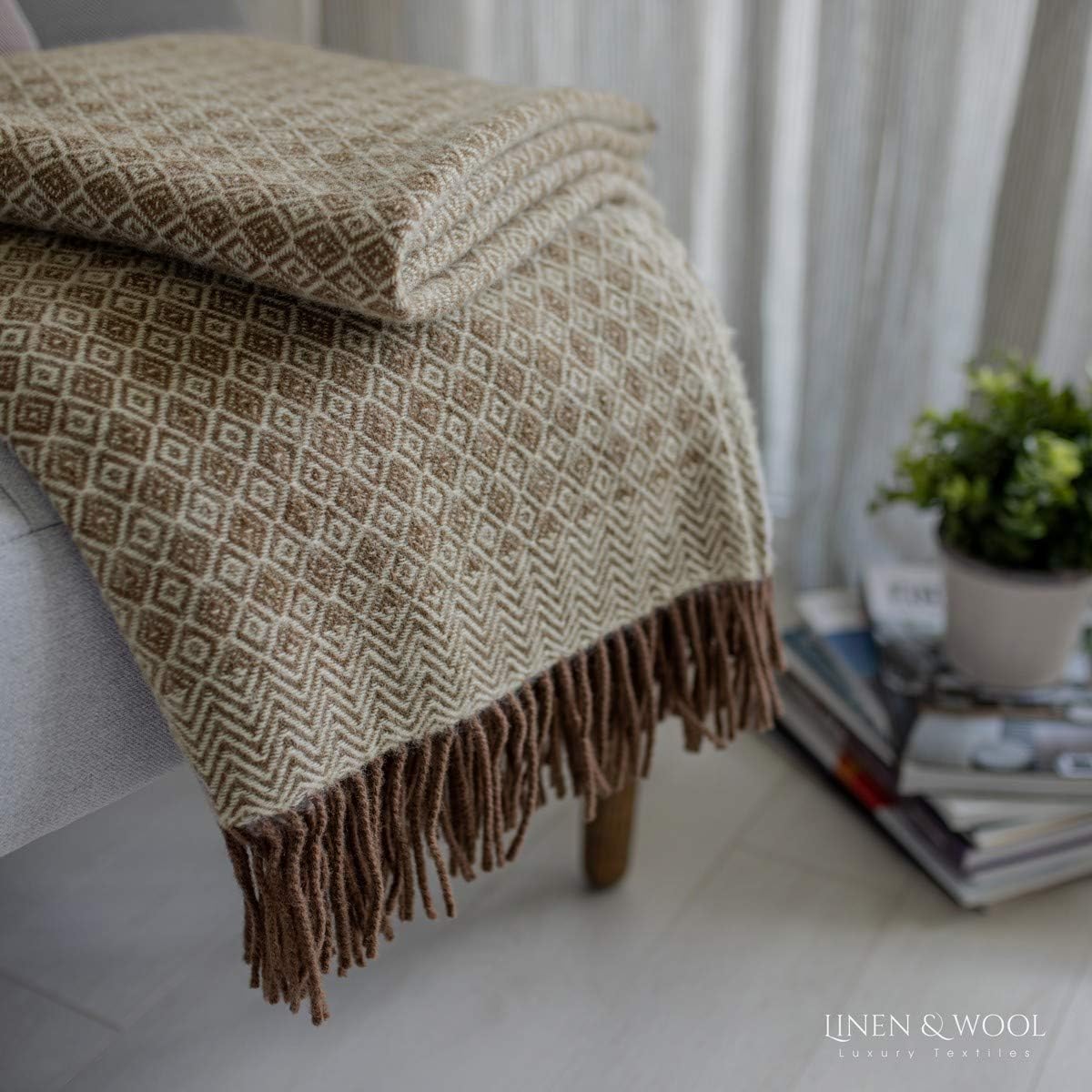 Linen & Cotton Soft and Beautiful Diamond Twill Wool Throw/Blanket PARIS, 100% New Zealand Lambswool - Image 5