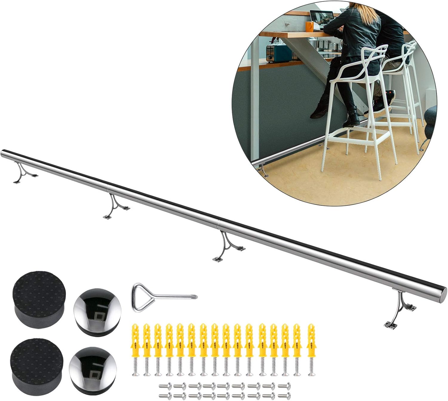 VBENLEM 2''OD Bar Foot Rail Kit 10FT Long Solid Bar Mount