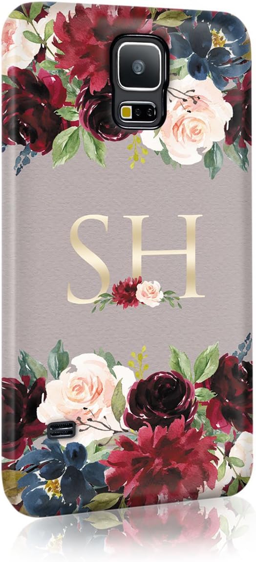 Personalised Samsung Galaxy S6 Edge Tirita Hard Case Cover PRINTED GLITTER, NOT REAL GLITTER Floral Flowers Gold Monogram Spring Custom Initials Name Bling