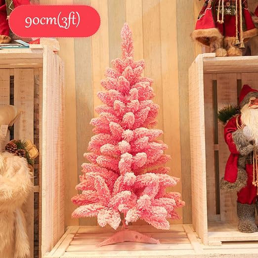 Amazon Com Kele Pink Artificial Christmas Tree Xmas Pine Tree Holiday Decoration Easy Assembly Foldable Stand Party Luxury Spruce Tree B 90cm 3ft Home Kitchen