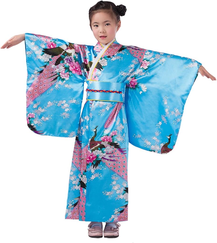YueLian Kids Girl Silk Yukata Japanese Traditional Costume Kimono Robe Dress