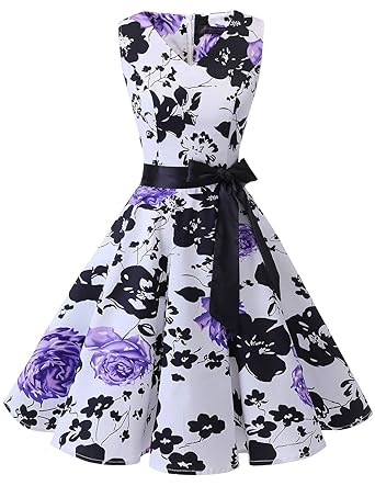 bridesmay 1950er Vintage Cocktailkleid Rockabilly V-Ausschnitt Kleid Retro Schwingen Kleid Faltenrock