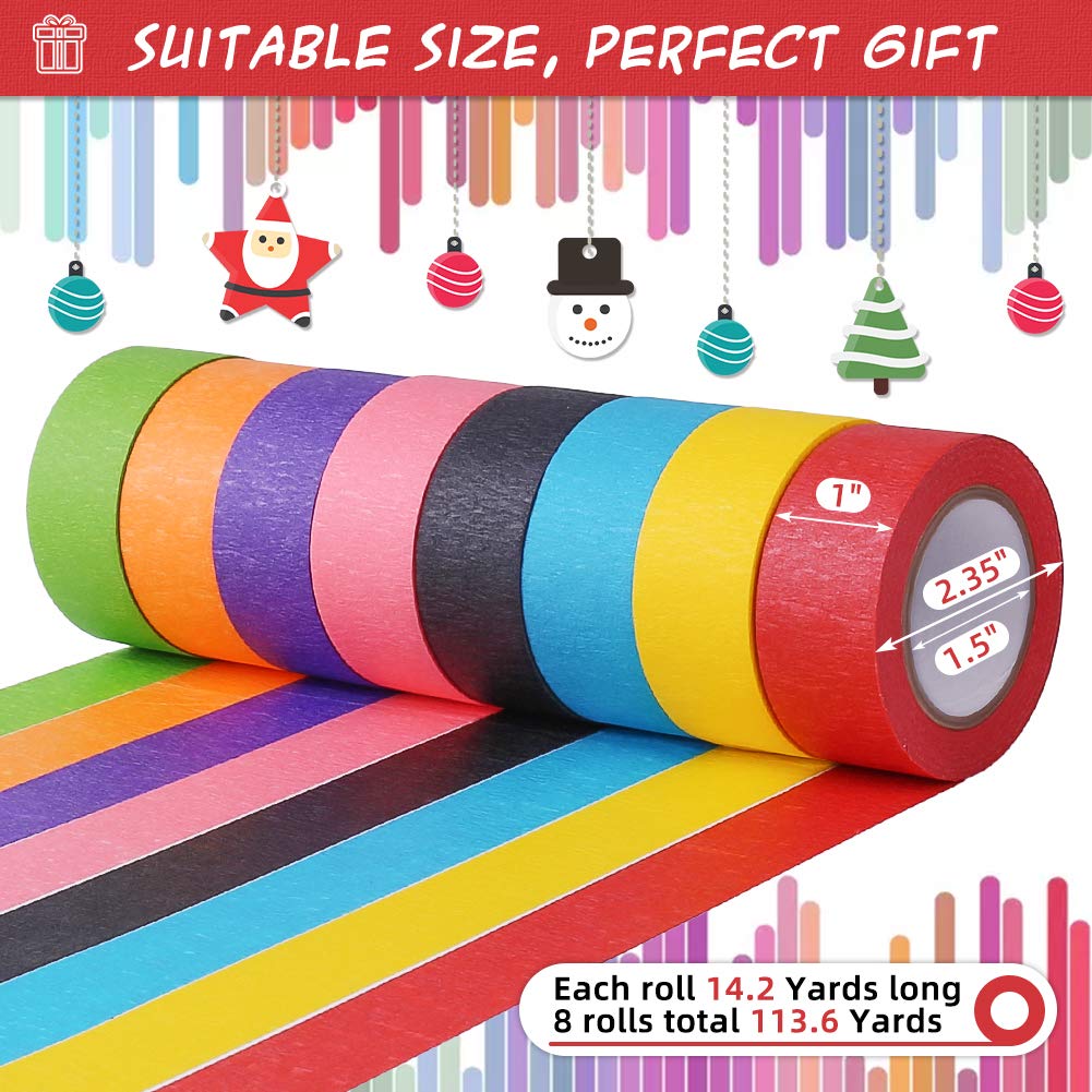 Colored Masking Tape, Rainbow Colors Painters Tape Colorful Craft Art Paper Tape for Kids Labeling Arts Crafts DIY Decorative Coding Decoration Teaching Supplies, 8 Rolls, 1 Inch Wide x 14.2Yards Long: Industrial & Scientific
