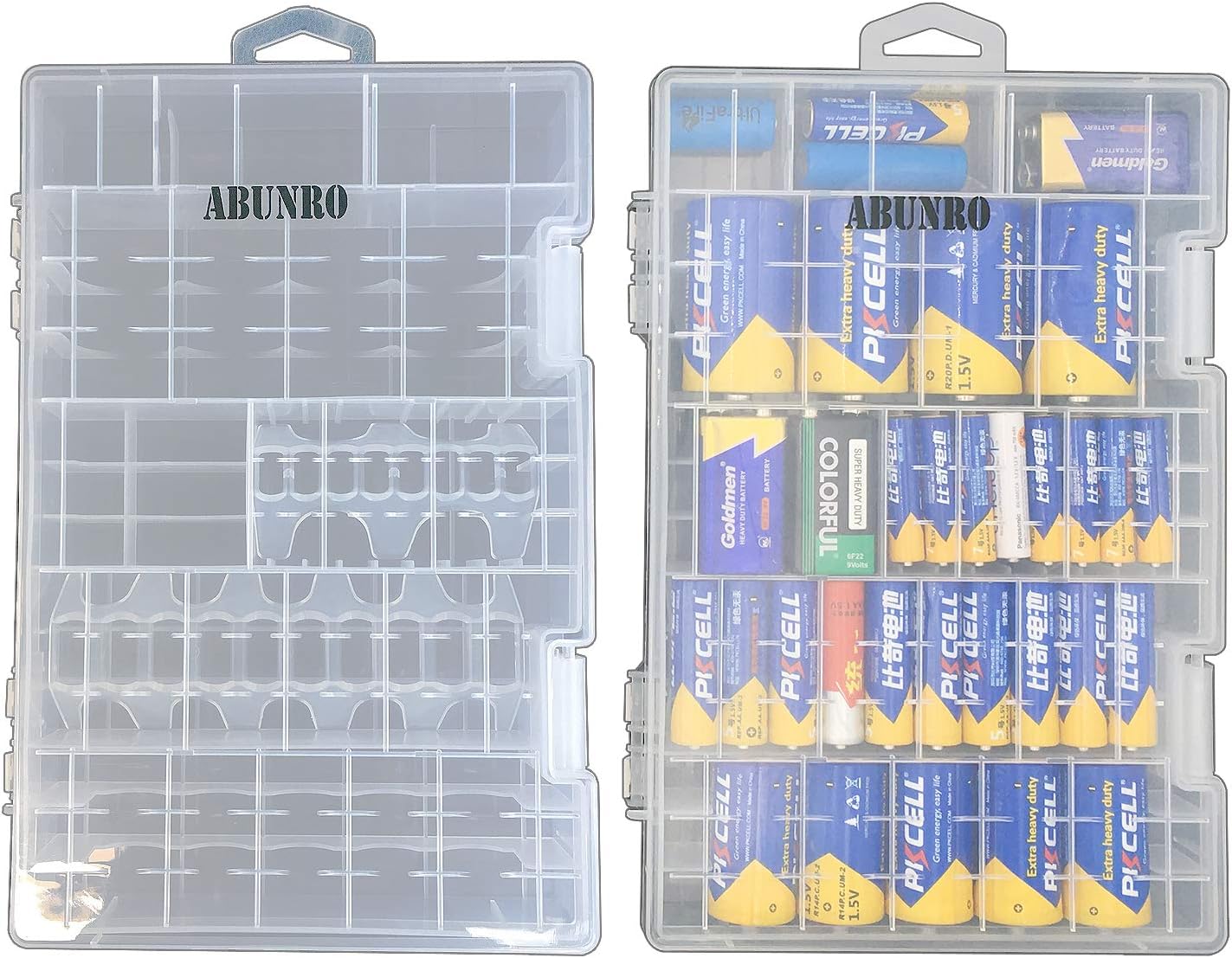 Battery Organizer Storage case for 68pcs Battery Holds, AA, AAA, C, D, 9 Volt Sizes and Button Battery Storage Box, Great Storage fordrawer, Home Offices and Garage Tools Room (2-Set)