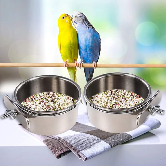 2PCS Parrot Feeder, Bird Feeding Dish Cups, Bird Bowl, Parrot Food Bowl