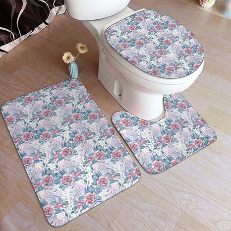 Amazon トイレマット セットマット かわいい水彩ユニコーンローズ 3点セットトイレ蓋カバー 足元マット U型o型 長方形兼用 バスマット フタカバー セット フワフワ 防寒 吸水 抗菌 防臭 速乾 洗浄暖房型 滑り止め トイレマット タンクカバー ホーム キッチン
