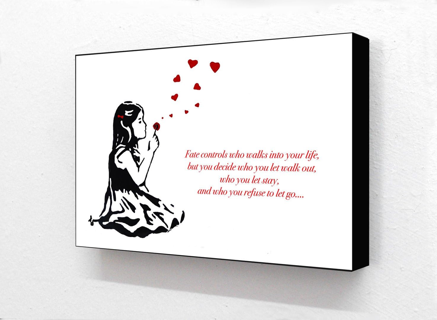 Banksy - Girl Blowing Hearts" FATE" Horizontal Block mounted Print