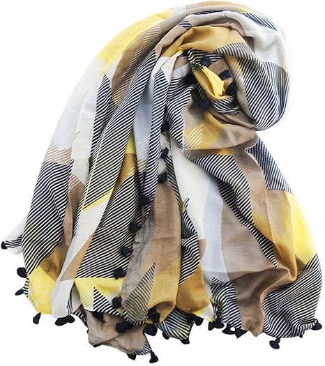 Amazon シトラス Citrus Pompomストール ジオメトリック柄 Yellow ストール 通販