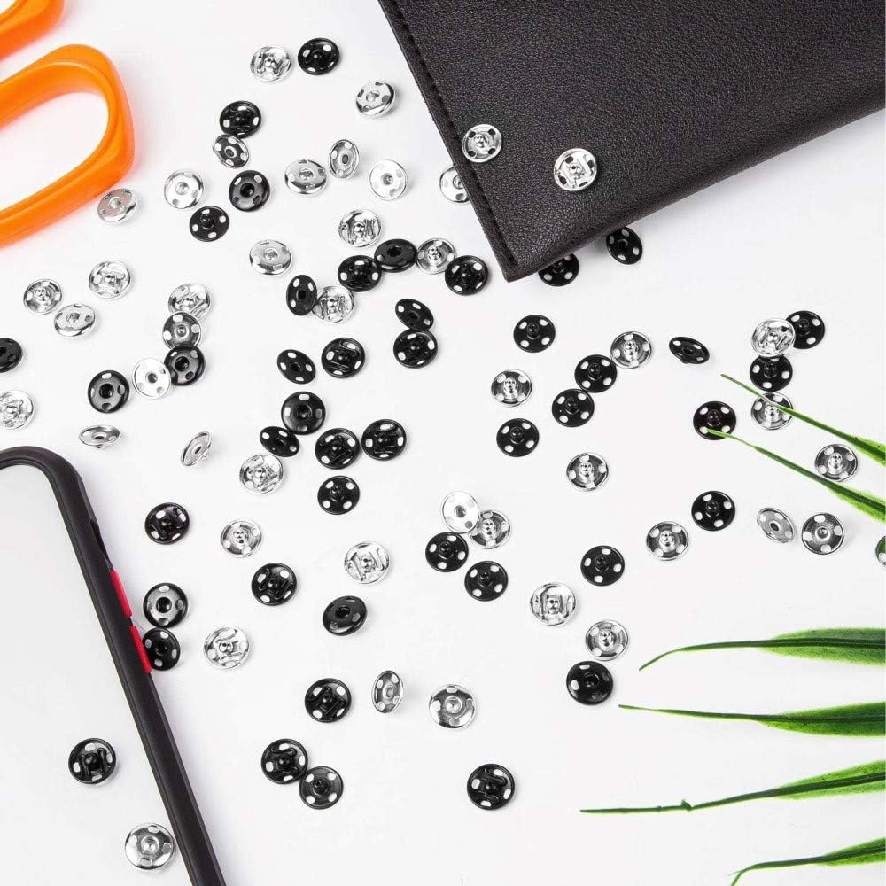 Samuay Snap Buttons for Sewing and Crafting 72 Sets in 2 Colors Black and Silver - Heavy Duty Metal Snaps for Leather Jackets, Jeans, Bags & Clothing - 10mm
