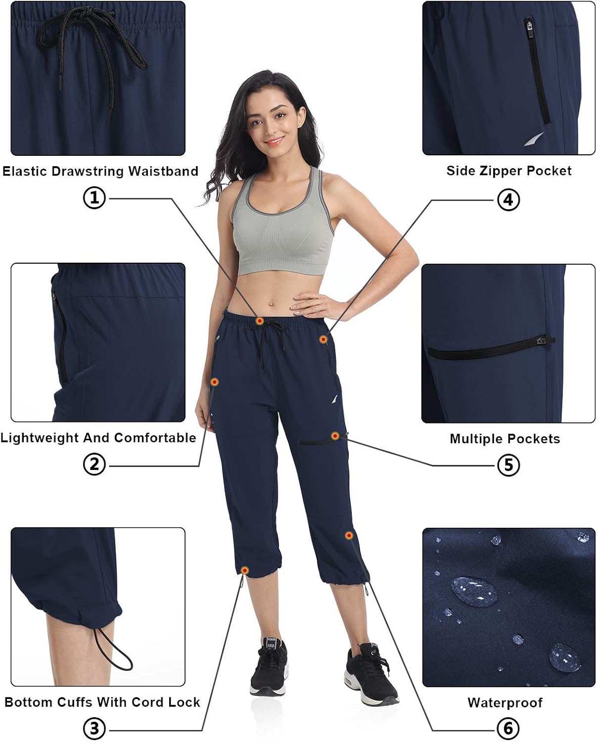 VAYAGER Women's Outdoor Hiking Capri Pants Loose-Fit Joggers Lightweight Cargo Pant with Zipper Pockets : Clothing