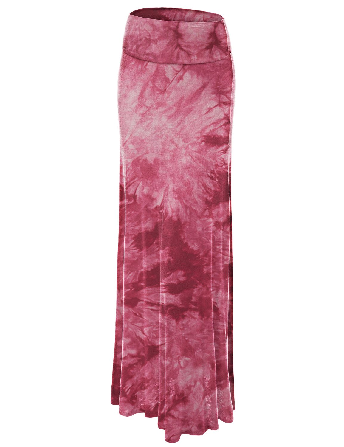 Lock and Love Women's Basic Solid Tie Dye Foldable High Waist Floor Length Maxi Skirt S-3XL Plus Size