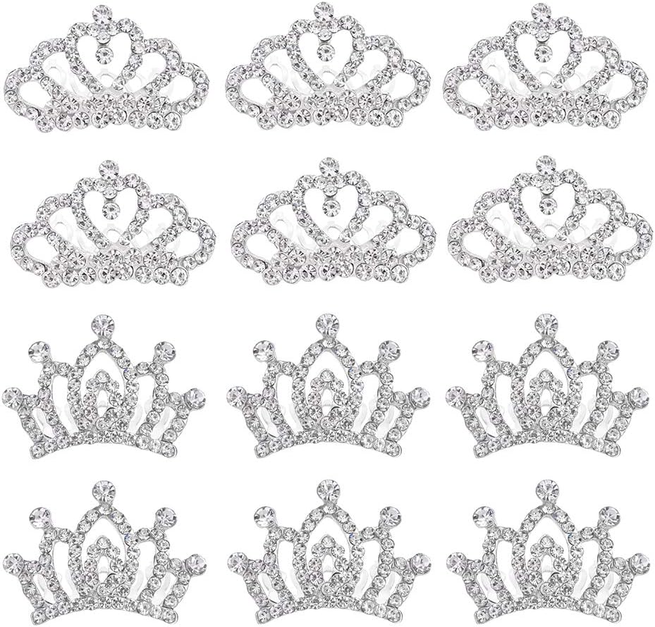 Christmas Mini Princess Crown Comb Tiara Crystal Hair Clips for Women and Little Girls Wedding Birthday Party Gifts 12 Pcs