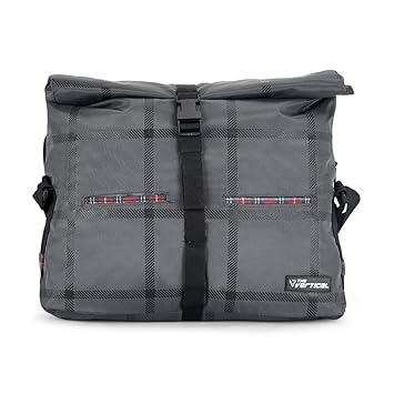 The Vertical Chequered Polyester 7 Ltrs Grey Messenger Bag (8903496091403)