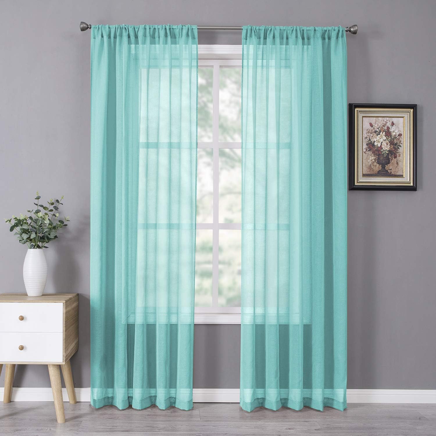 Tollpiz Sheer Curtains Linen Textured Bedroom Curtain Sheers Light Filtering Rod