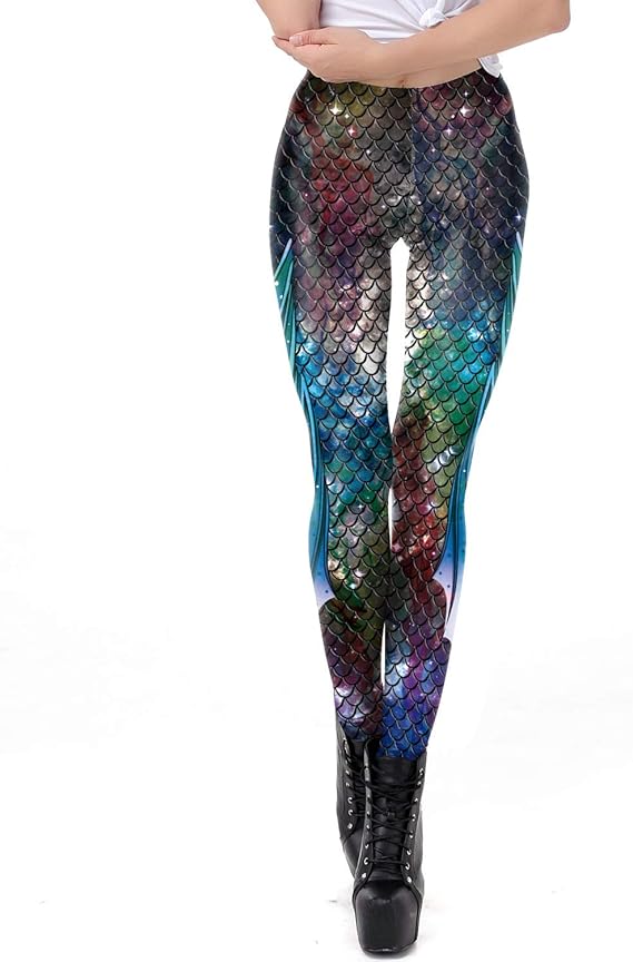 Amazon レディースレギンス ファッショントレンドデザインカラフルな星空人魚魚の鱗レギンスパンツタイツ3dプリントクリスマス用女性ヨガスポーツ美しいファッショナブル ピラティスタイツ レギンス スパッツ 通販