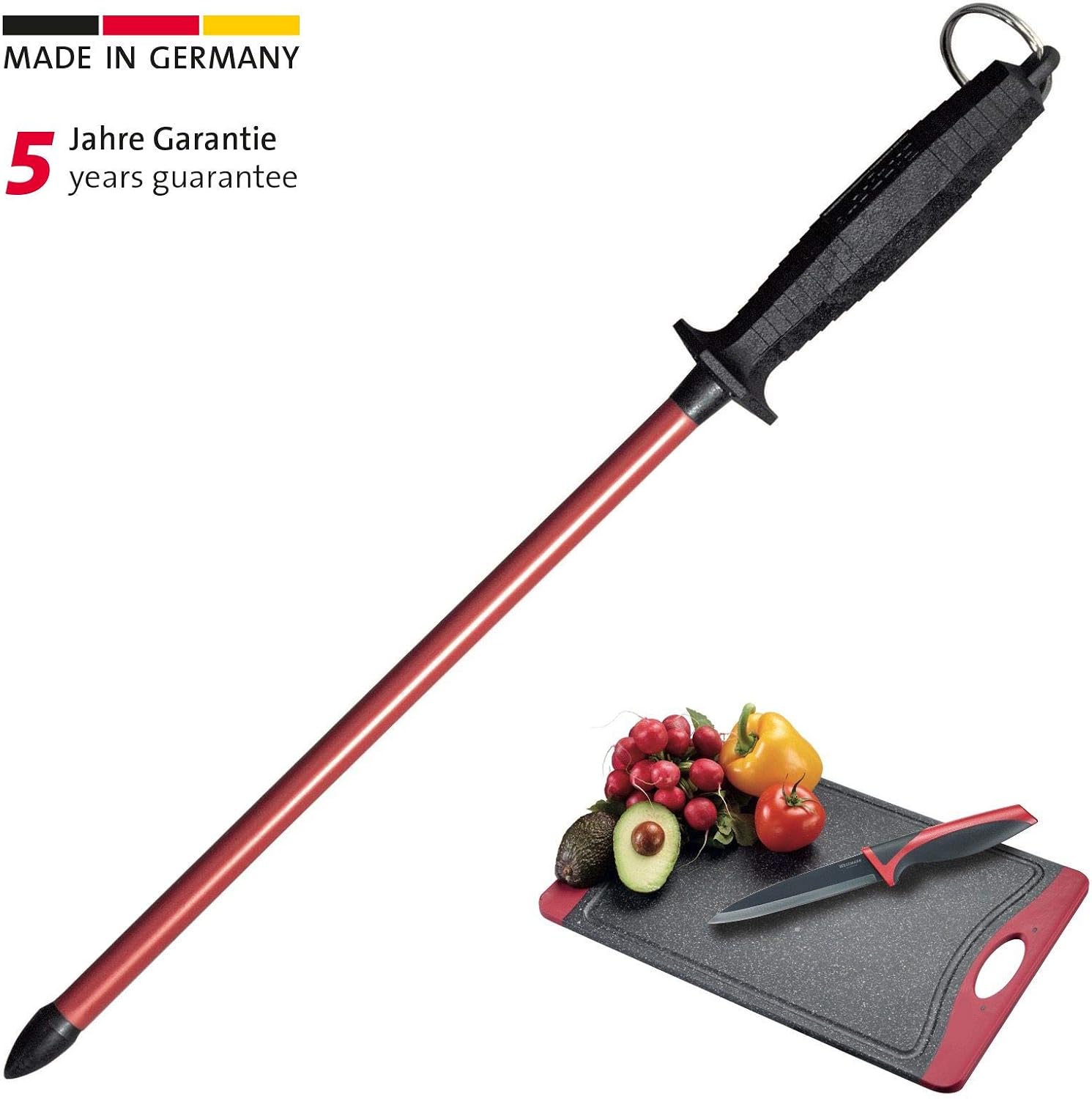 Westmark Knife Sharpener, Length: 50.6 Cm, Sintered Ruby/Plastic, Sieger-Long-Life, Red/Black, 19722260, Black/Red, 28 cm