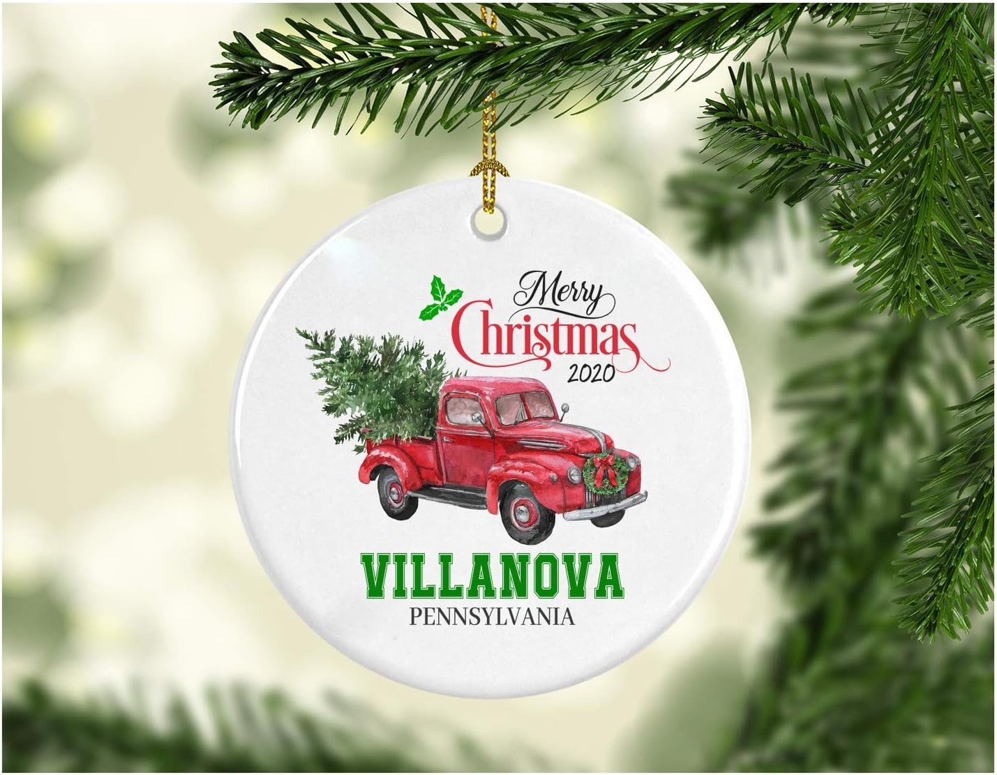 Christmas Decoration Tree Merry Christmas Ornament 2020 Villanova Pennsylvania Funny Gift Xmas Holiday as a Family Pretty Rustic First Christmas in Our New Home MDF Plastic 3" White