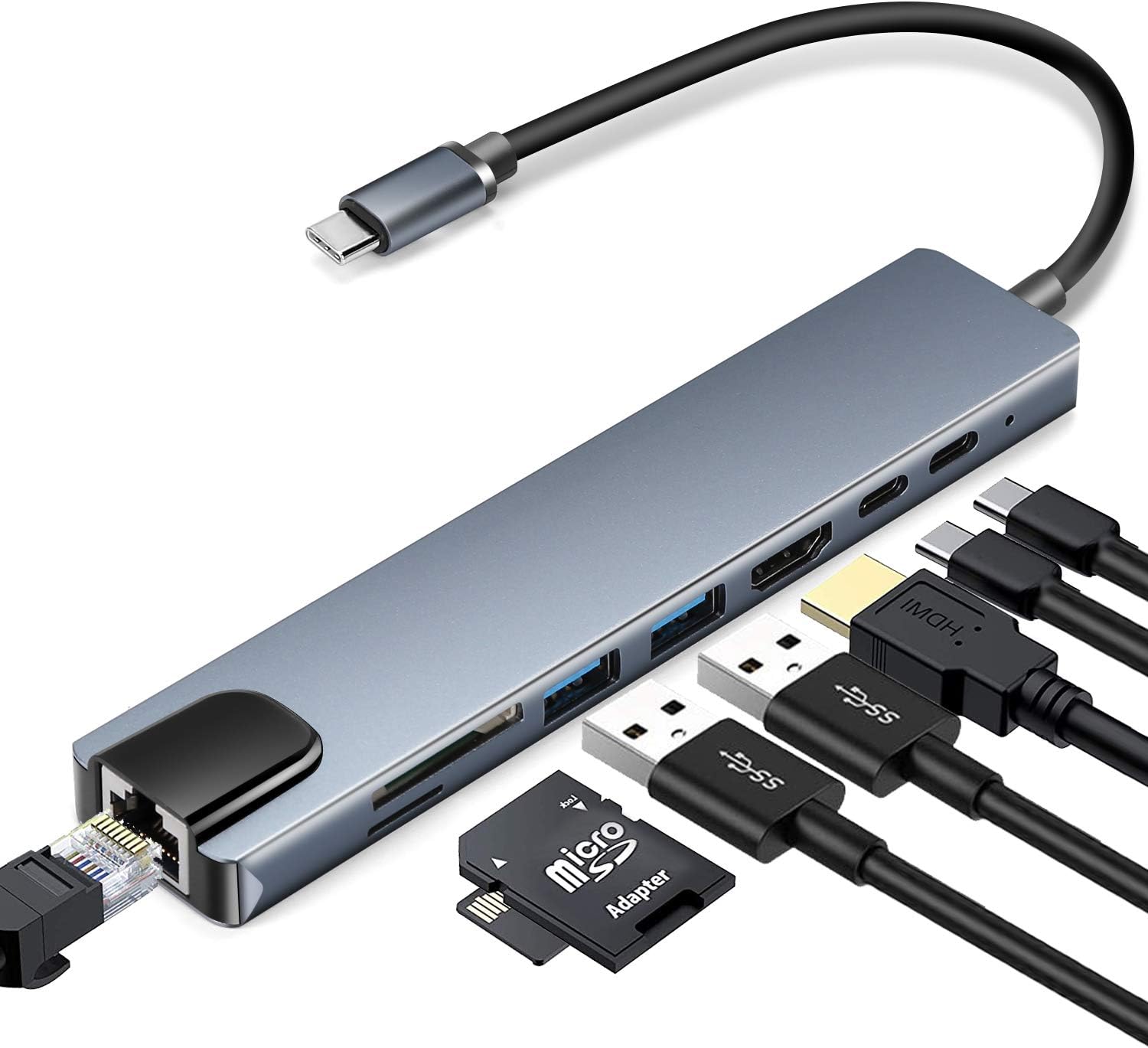 USB C Hub for MacBook Pro/Air, 8-in-1 Type C Hub with Ethernet Port, one 4K HDMI, 2 USB 3.0 Ports, 100W Power Delivery Charging, and SD Card Reader with Zoopod: Computers & Accessories