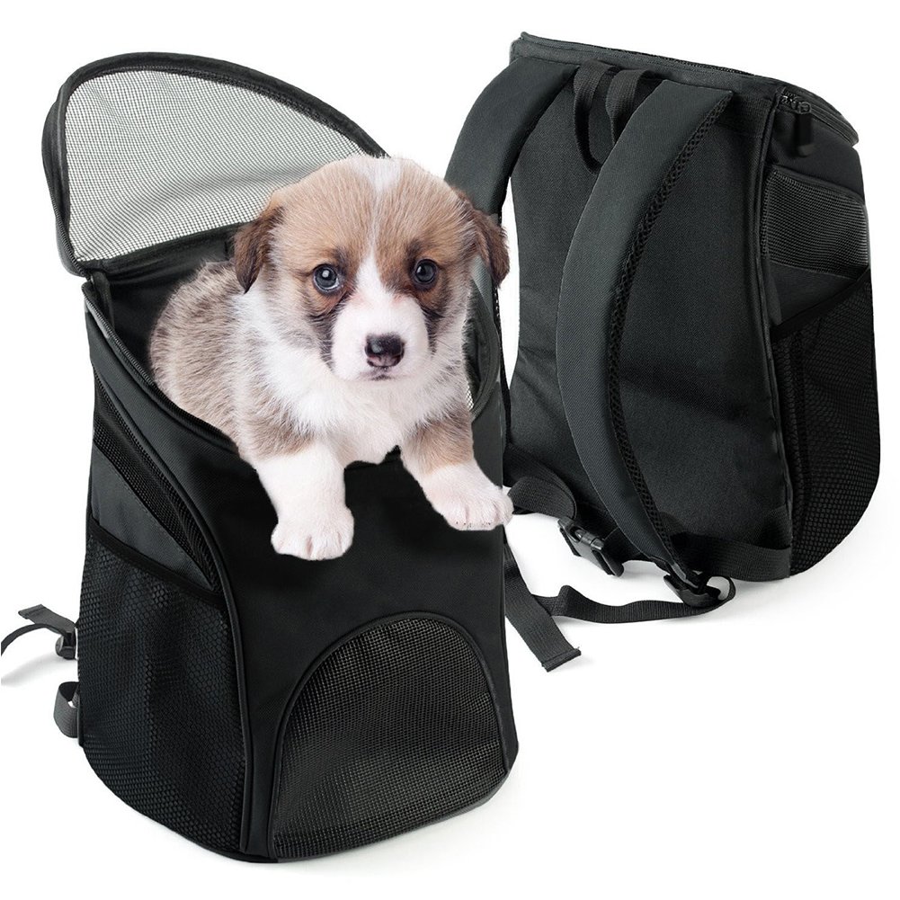 Multi-use Breathable Pet Backpack Cats and Dogs Pet bag Carrier Portable Mesh Pup Travel Dog House Airline Approved Hold Pet up to 10 lb (Black)