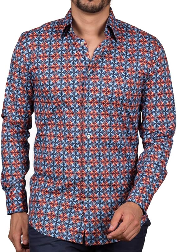 Amazon コトンドゥ Cotondoux メンズ シャツ 長袖 柄 ブランド カジュアルウェディング パーティー M92ad1739petal シャツ 通販