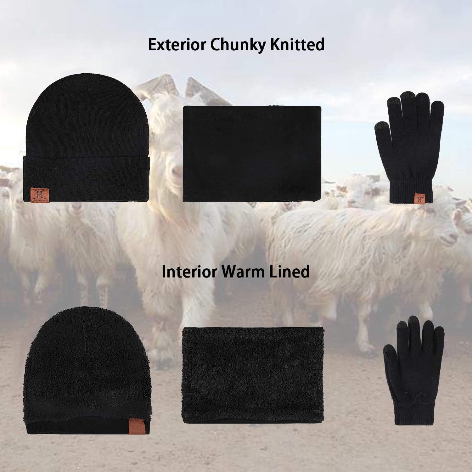 Winter Men Beanie Hat, Scarf, Touch Screen Gloves, 3 Pieces Winter Warm Clothing Set For Men, Black, One Size at  Men’s Clothing store