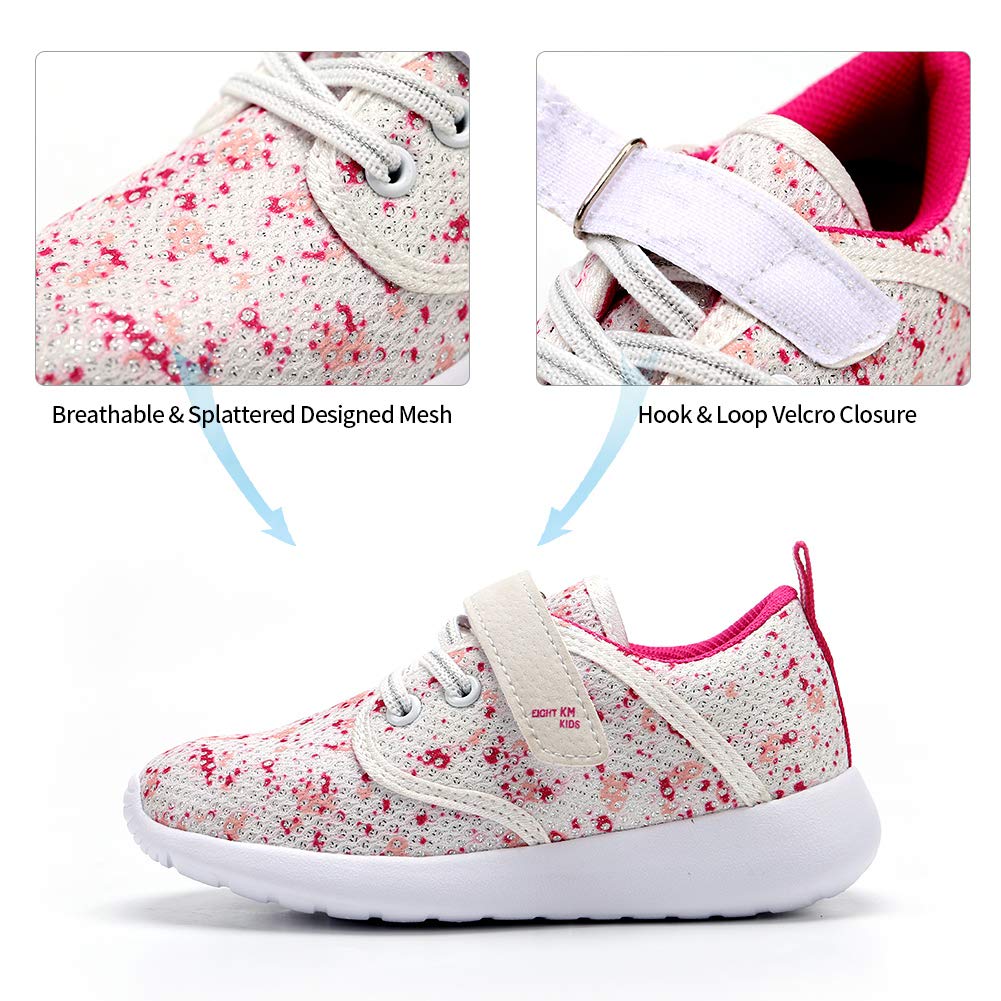 EIGHT KM Girls Toddler Kids EKM7025 Lightweight Breathable Splattered Pink Fabric Velcro Sneakers School Shoes Size 10.5 US 2019 Thanksgiving
