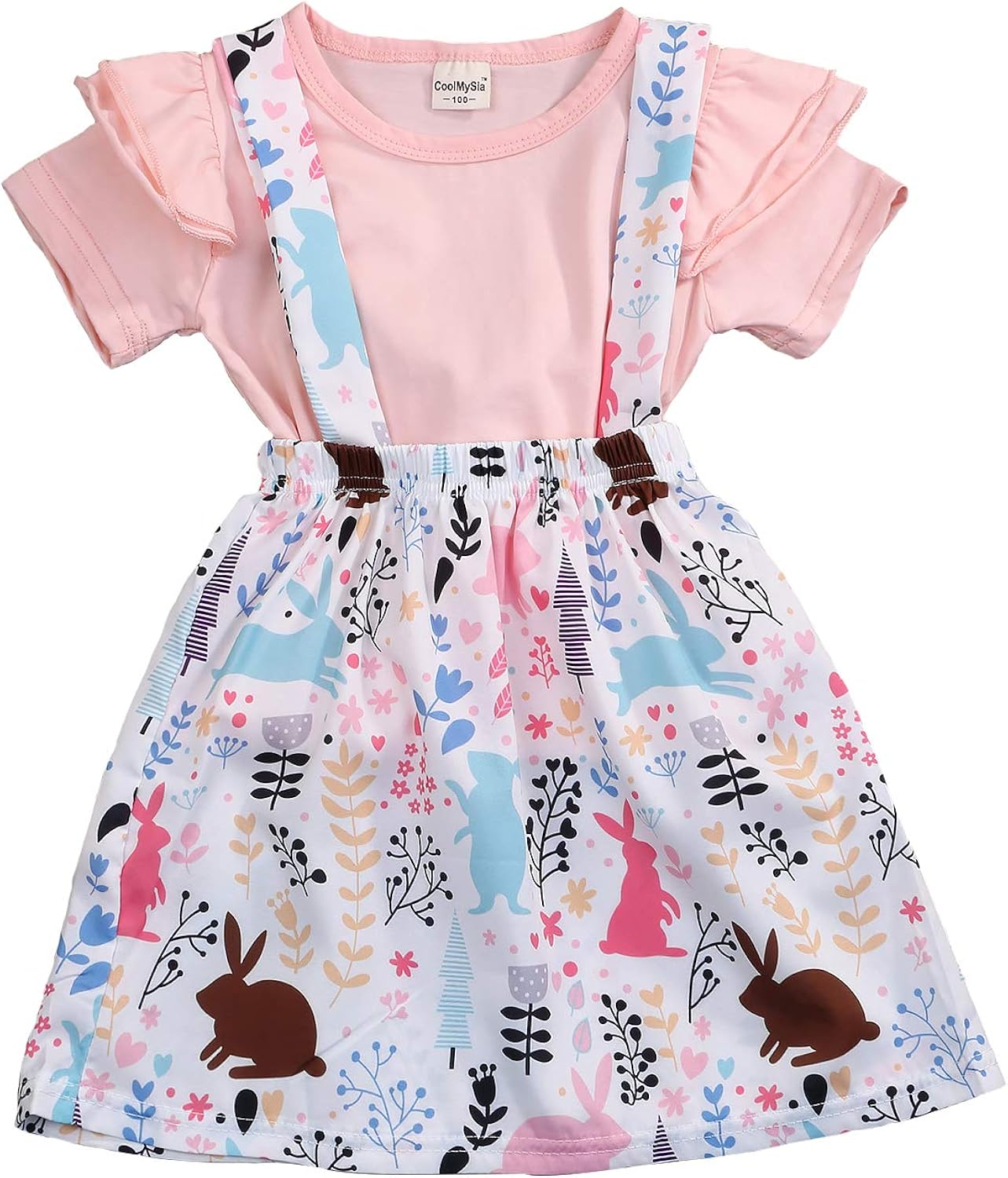 Toddler Baby Girl Easter Clothes Skirt Set Ruffle Sleeves Top Rabbit