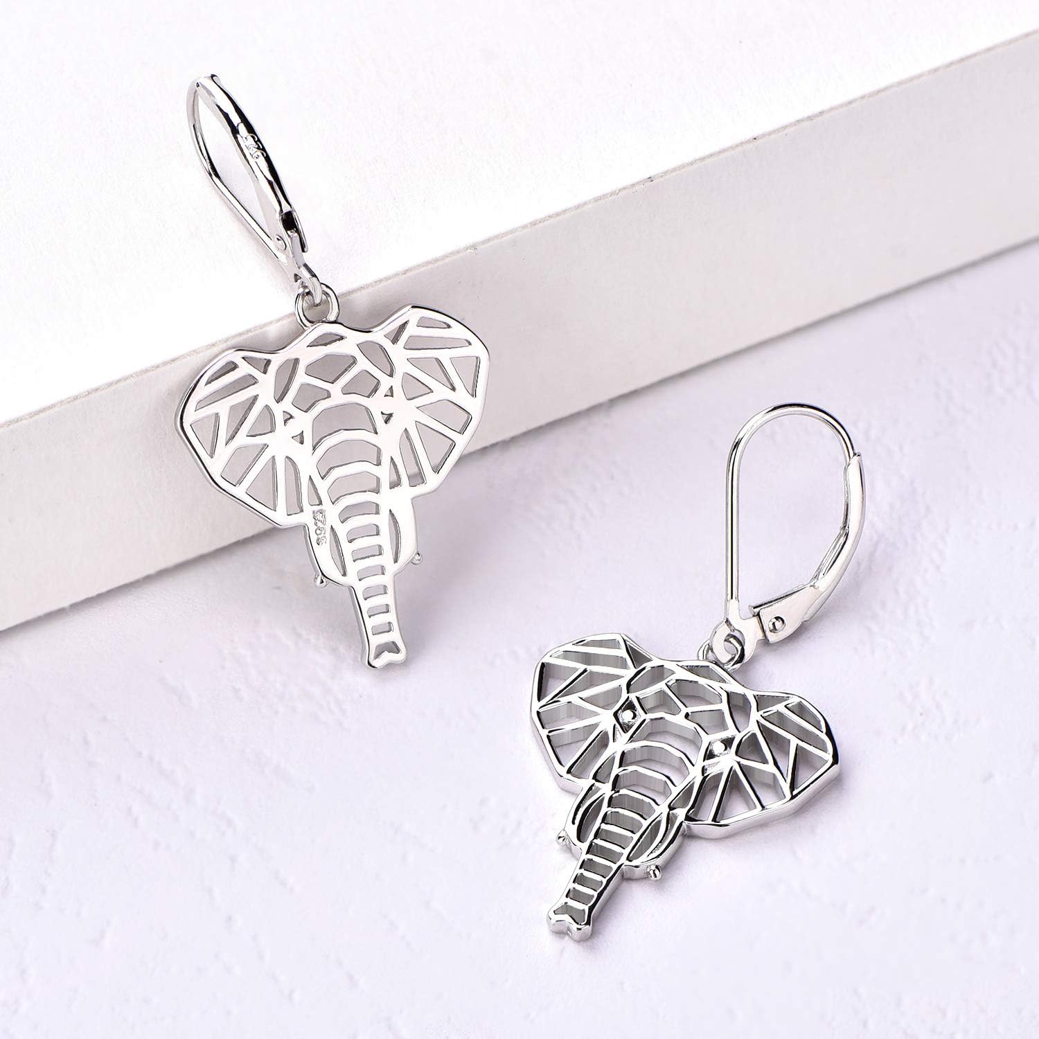 JO WISDOM Elephant Earrings,925 Sterling Silver Animal Leverback Dangle & Drop Earrings with White Gold Plated,Jewelry for Women - Image 5