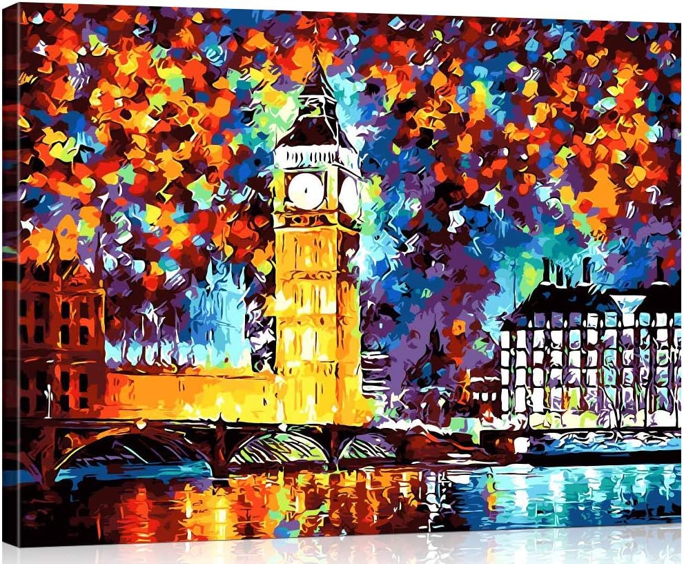 Suntown Wooden Framed Paint by Numbers for Adults and Kids 40 x 50cm Canvas Painting with Brushes and Acrylic Paints - Splendid London (Canvas is Pre-Mounted)