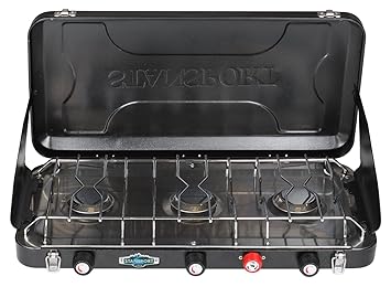 Stansport 3 Burner Propane Stove Piezo Igniter Stoves Black