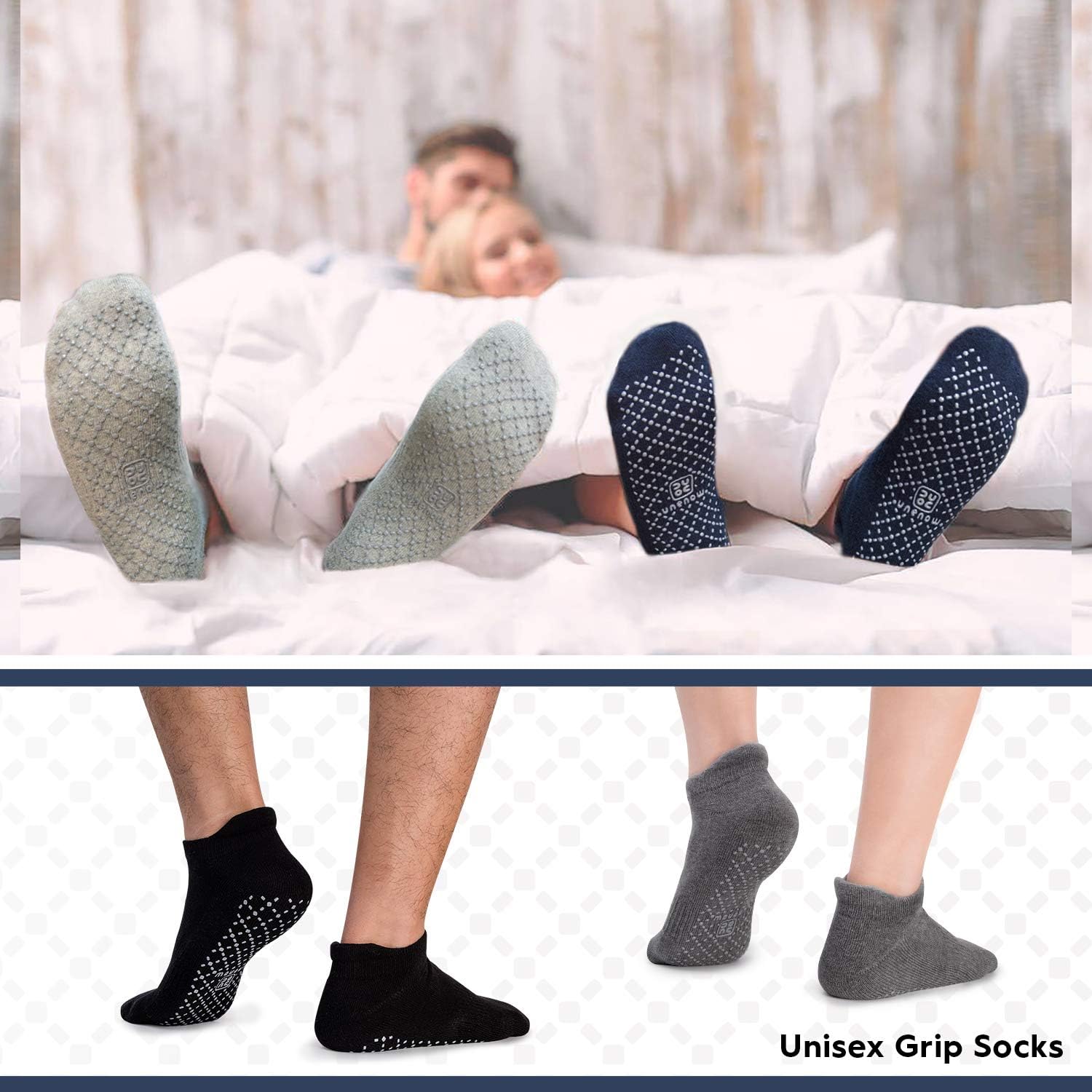 Unisex Non Slip Grip Socks with Cushion for Yoga, Pilates, Barre, Home & Hospital : Clothing