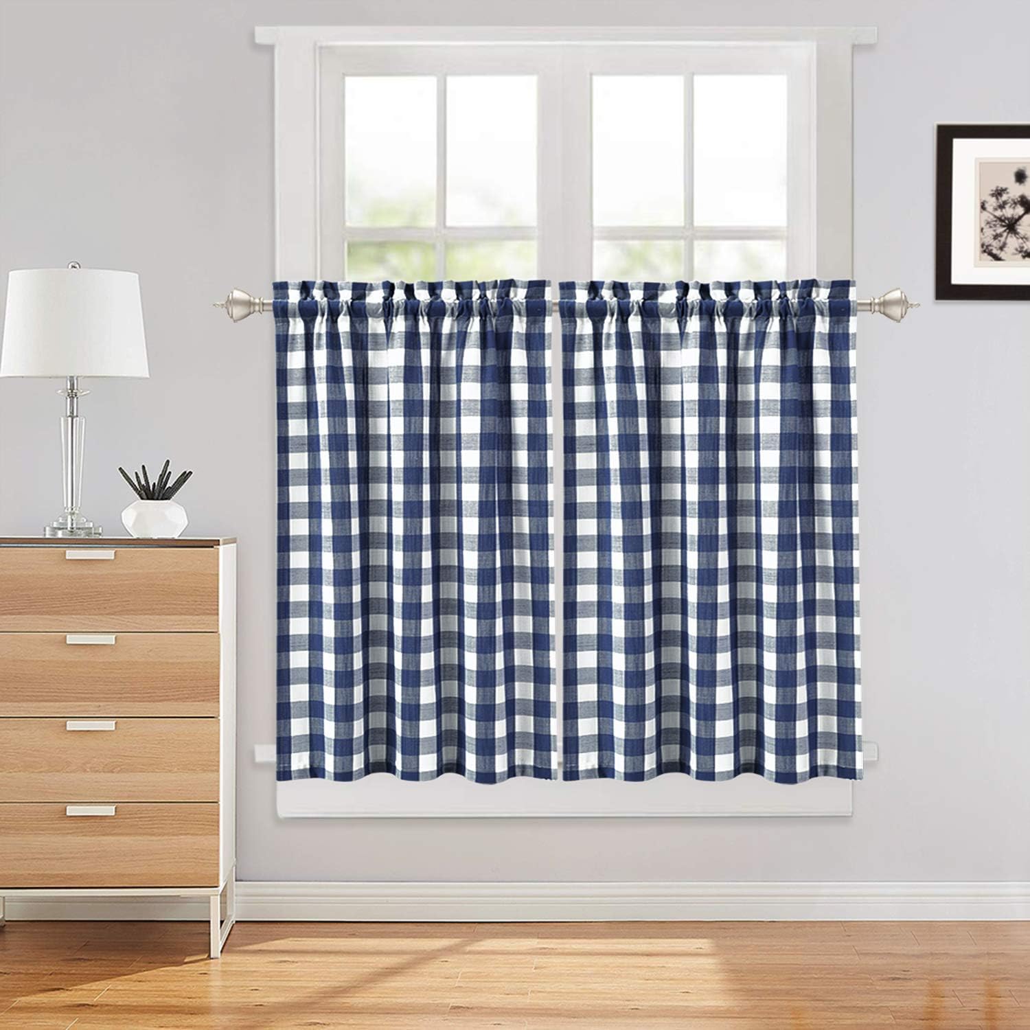 LinTimes Tier Curtains for Kitchen, Buffalo Check Plaid Gingham Drapery