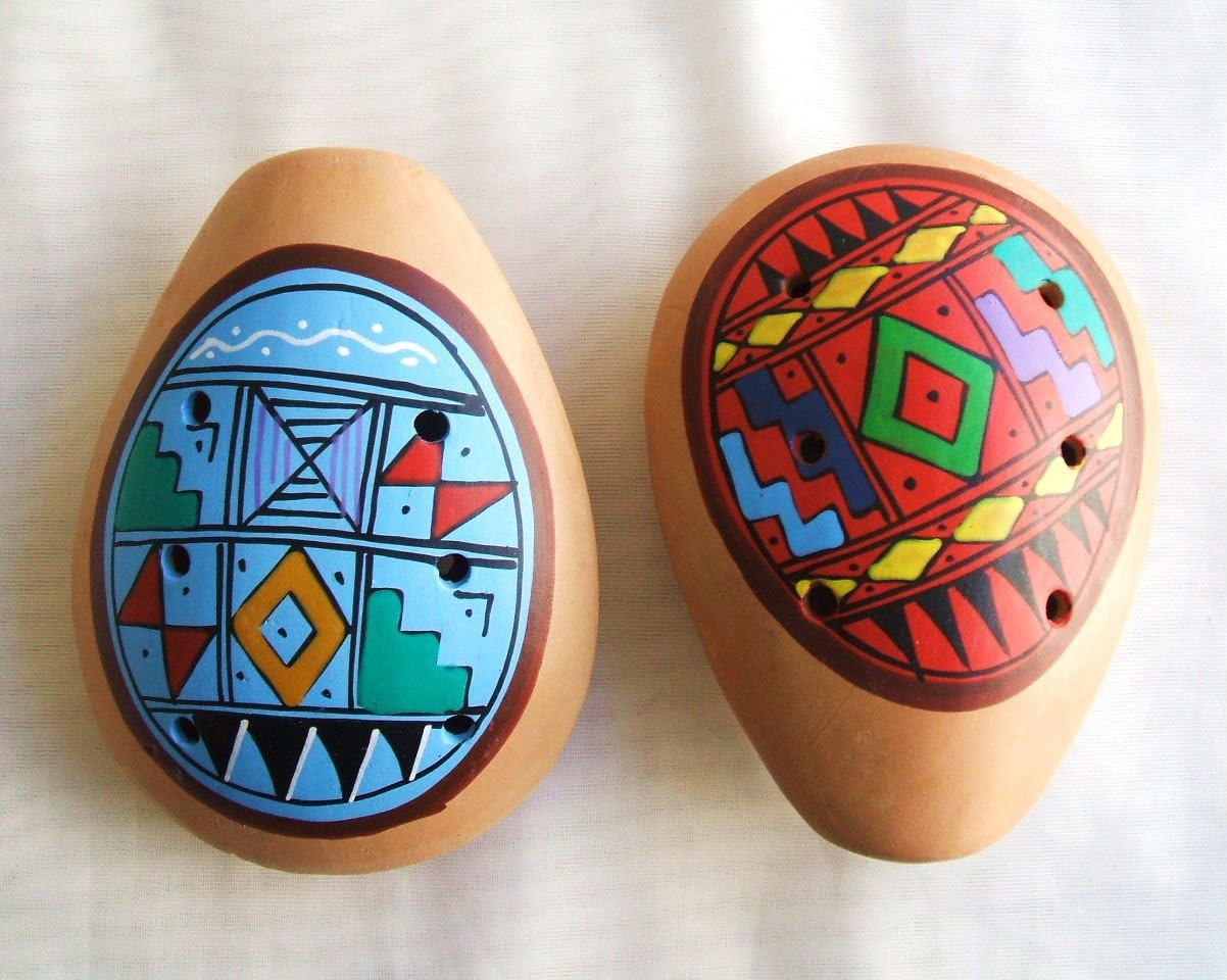 Dos Siam Teal Ocarina peruana. Instrumento Musical. geométrica Amazon