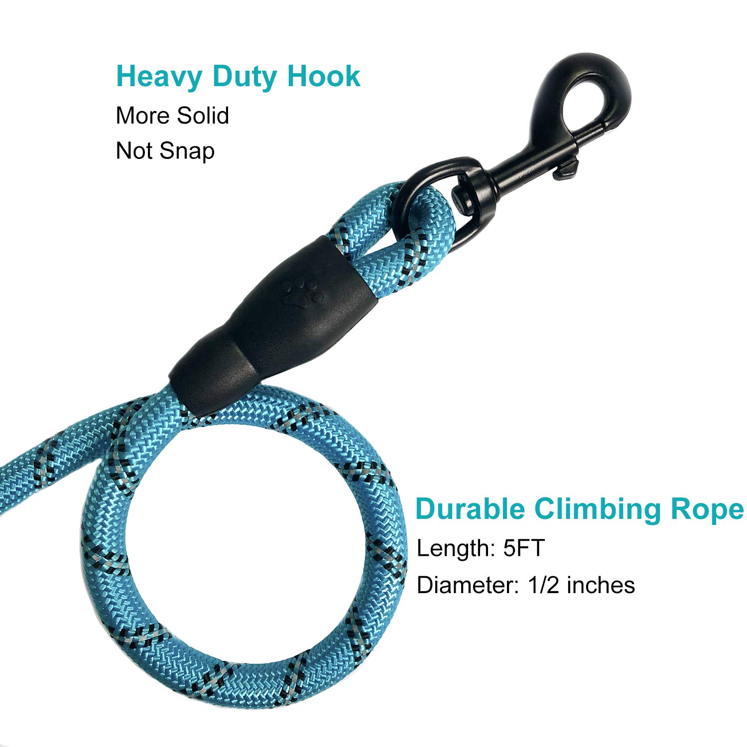 LLGLEU 5FT Hundeleine mit Bequemen Gepolsterten Griff Starke Reflexnähte der Trainingsleine für Sicherheit Nachts, eignet für Alle Größe Hunde (Schwarz & Blau)