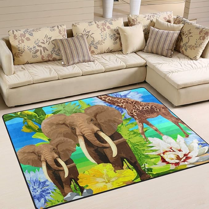 Alfombra de área para recámara de 4 x 5 cm, diseño de elefantes de la
