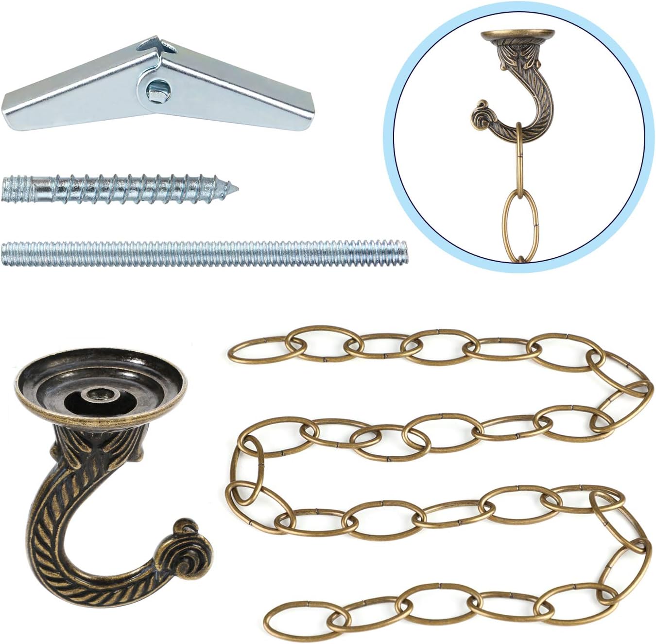 OOTSR Metal Ceiling Hook, Heavy Duty Ceiling Hook and Chain Extension for Hanging Plants